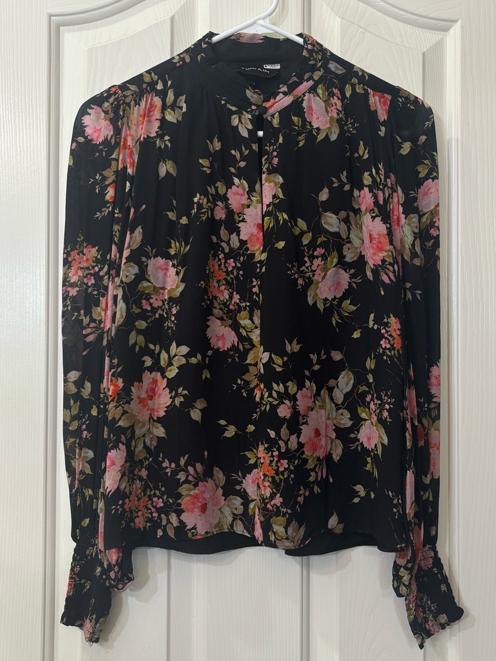 Yumi Kim Floral Long Sleeve Blouse - Black with Pink Floral